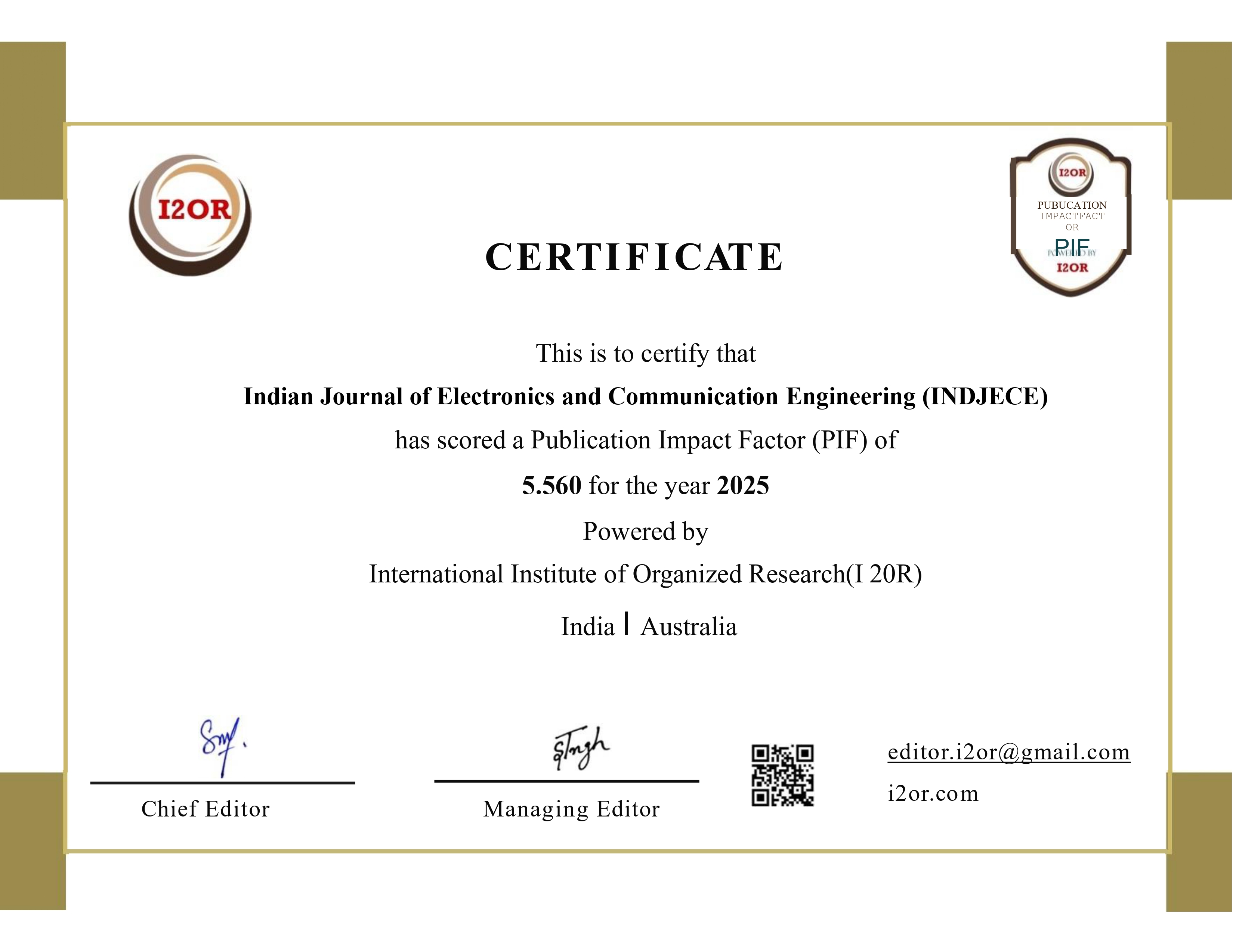 INDJECE JIF Certificate 2025