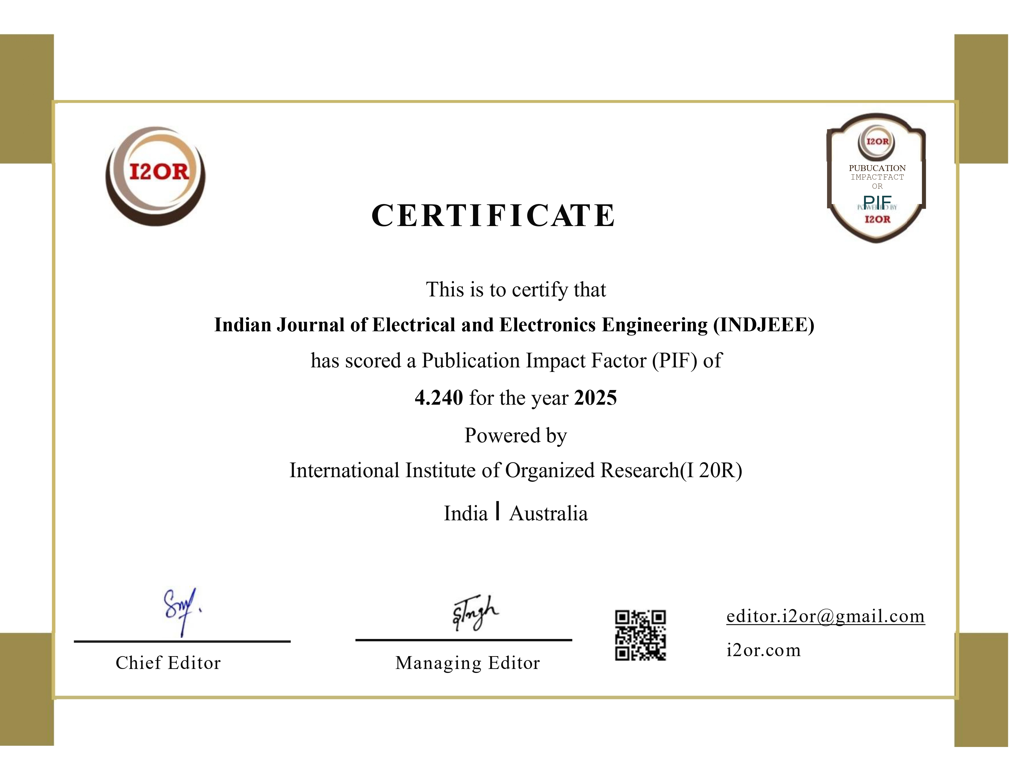 INDJEEE JIF Certificate 2025